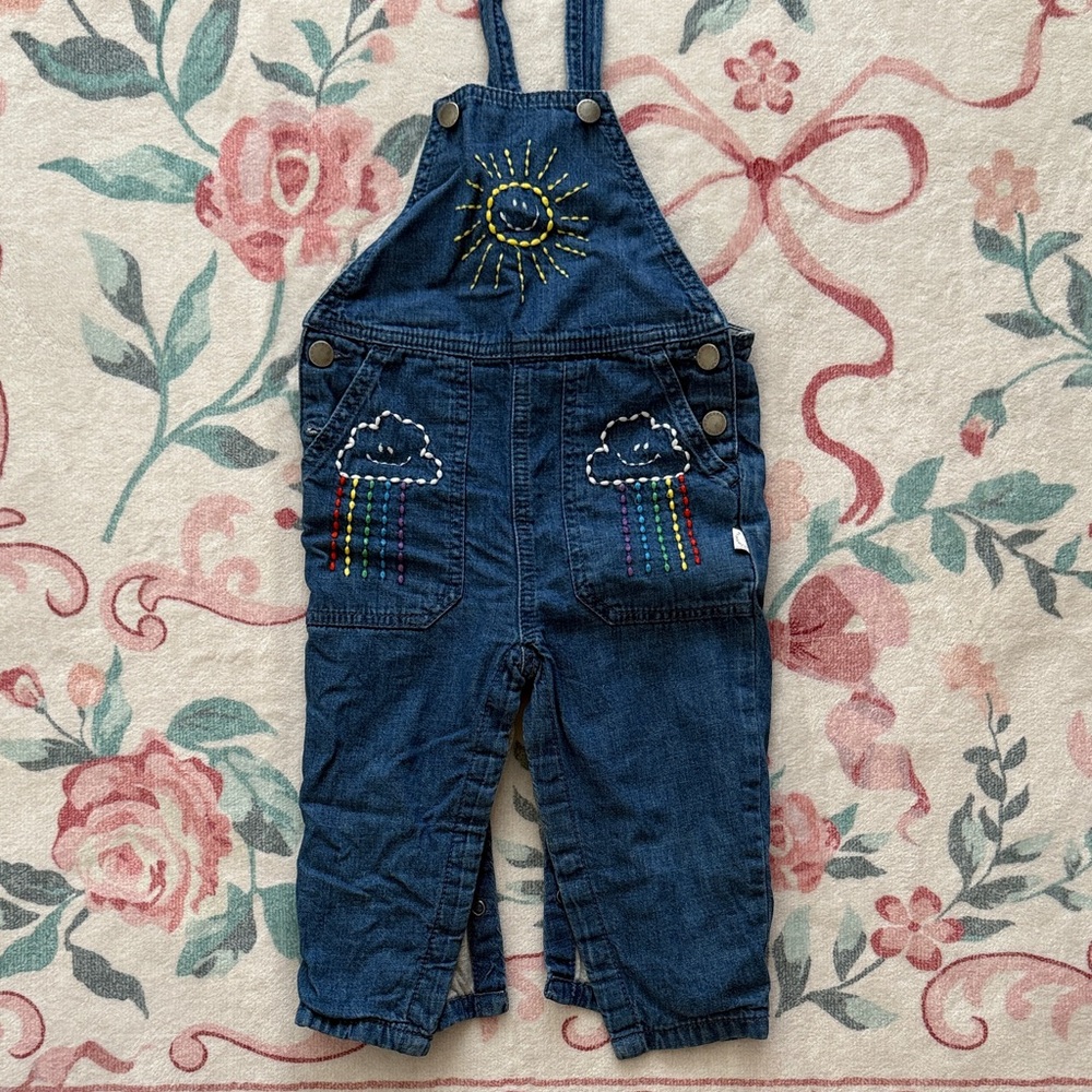 H&M Kids Blue Denim Overalls with Colorful Embroidery
